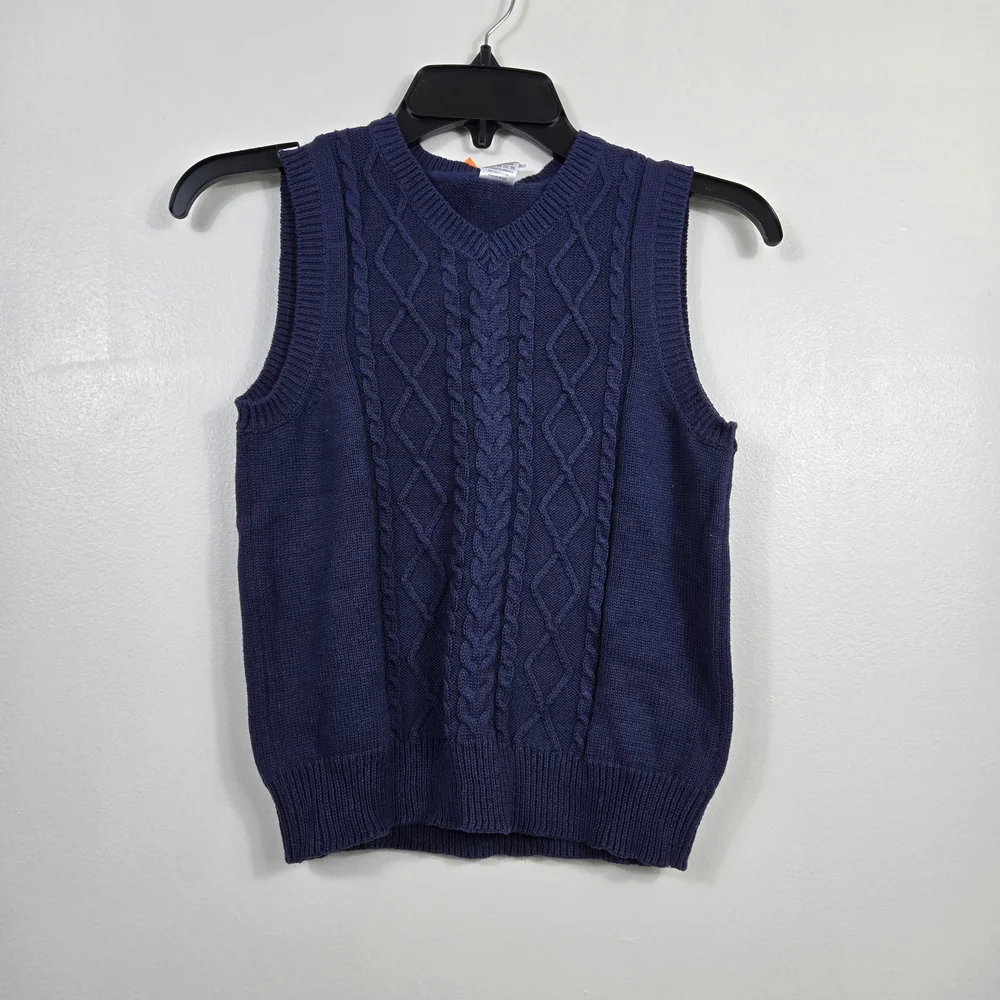 Gymboree Boys Navy Classic Cable Knit Sleeveless Preppy Sweater Vest Small NEW